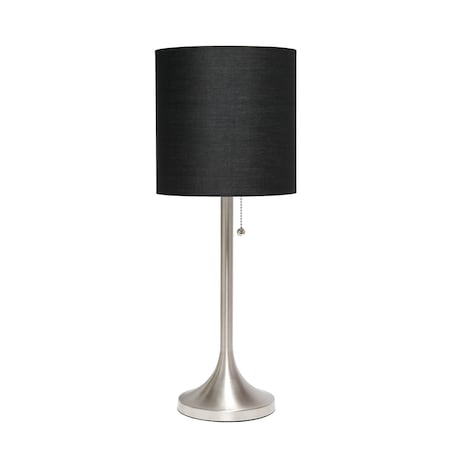 Brushed Nickel Tapered Table Lamp With Black Fabric Drum Shade